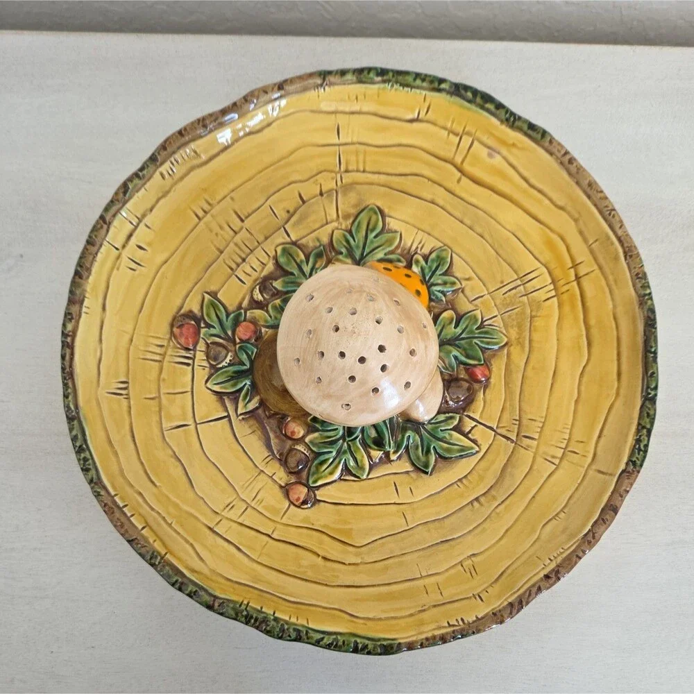 Vintage Lefton Merry Mushroom Ceramic Appetizer Hors d'oeuvre Plate Cottagecore - Picture 4 of 13